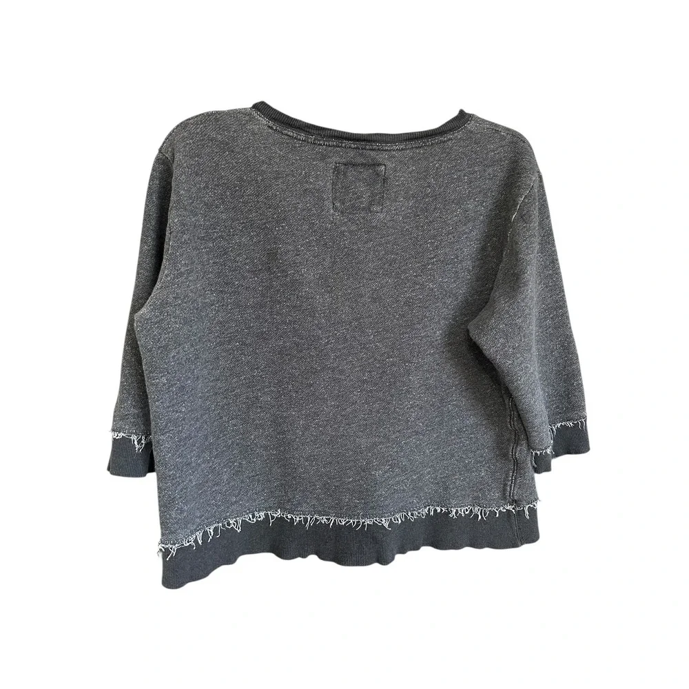 Aerie Women's Gray Distressed Raw Hem Crop Sweatshirt 3/4 Sleeve XL Grunge - Picture 2 of 5